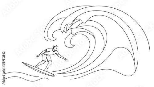 Surfer Riding a Wave Line Art Illustration.