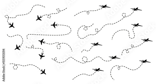 The flight is normal. The plane is heading for landing. The airplane landed. A new Plane Is Taking off. vector illustration.