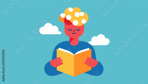 An illustration of someone reading a book with a caption that reads Expand Your Knowledge Reading regularly can improve brain function and prevent cognitive decline.. Vector illustration