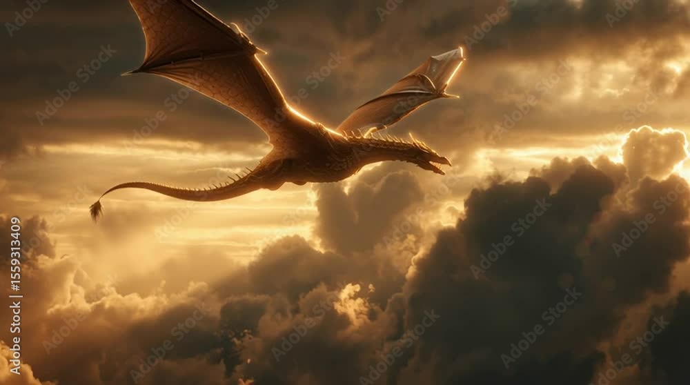 dragon is flying over clouds