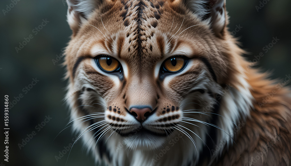 Obraz premium A striking close-up captures the intense gaze of a majestic lynx, showcasing its beautiful fur, sharp eyes, and wild nature.