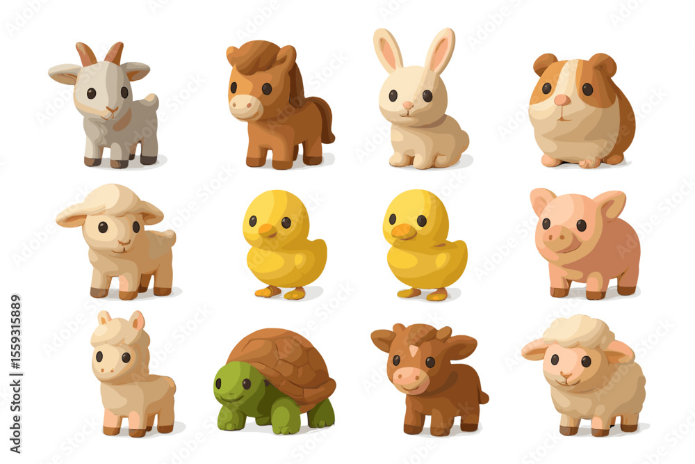 Obraz premium Cute 3d animal figurines featuring farm and woodland creatures