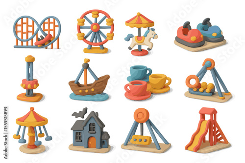 Colorful clay amusement park rides and attractions for kids