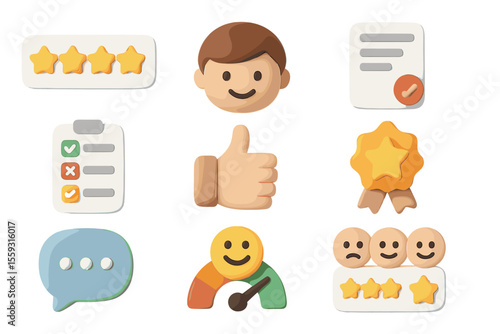 Colorful 3d icons of feedback and rating elements