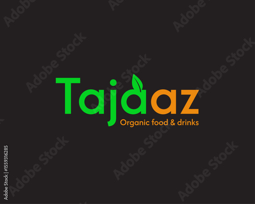 Organic wordmark logo design with a leaf. TajaaZ