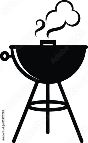 Outdoor Barbecue Grill Smoking Delicious Food on a Summer Afternoon. Barbecue Grill Silhouette,  Outdoor Cooking with Smoking Food on a Summer Afternoon Vector Art.