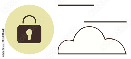 Padlock icon beside an outlined cloud shape conveying data security. Ideal for cyber safety, cloud storage, online privacy, cybersecurity, digital data protection, secure access, simple flat metaphor