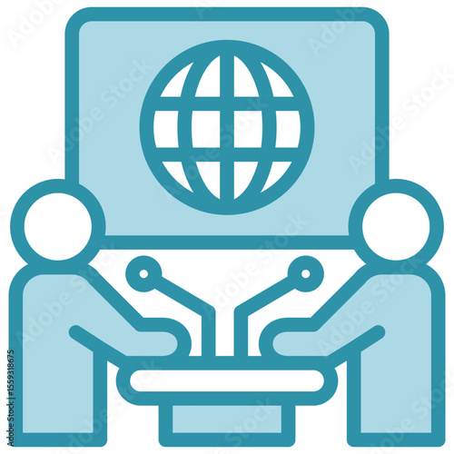 Interview dual tone blue color mini illustration icon, use for journalist, broadcasting, news and media UI, UX kit, app and web development, digital or print.