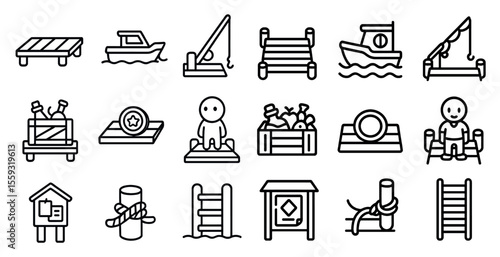 Icons of various playground equipment and structures, monochrome design style.