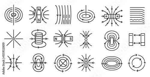 Various geometric patterns resembling magnetic or gravitational field lines.