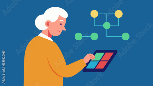 An older person playing a pattern recognition game on their tablet sharpening their visual processing and decisionmaking skills.. Vector illustration