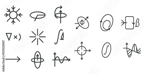 Various abstract symbols resembling scientific or mathematical notation, arranged randomly.