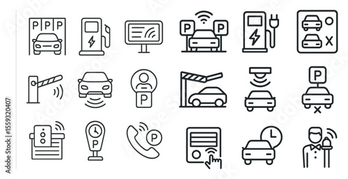 Icons representing various aspects of electric car technology and infrastructure.