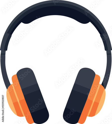 Headphones with orange and black ear cups isolated sound accessory vector illustration for music and audio lovers