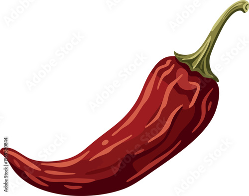 Red chili pepper vector illustration with green stem spicy food ingredient design