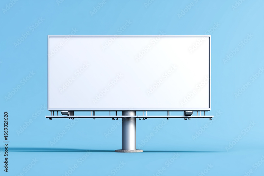Obraz premium Large empty billboard with metal frame structure on a blue background.