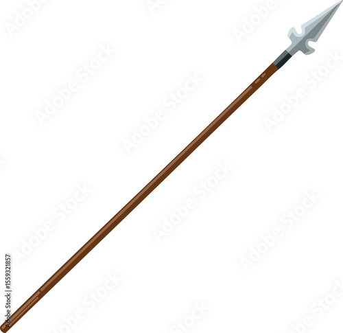 Spear with wooden shaft and metal pointed tip weapon vector design illustration for medieval and hunting uses