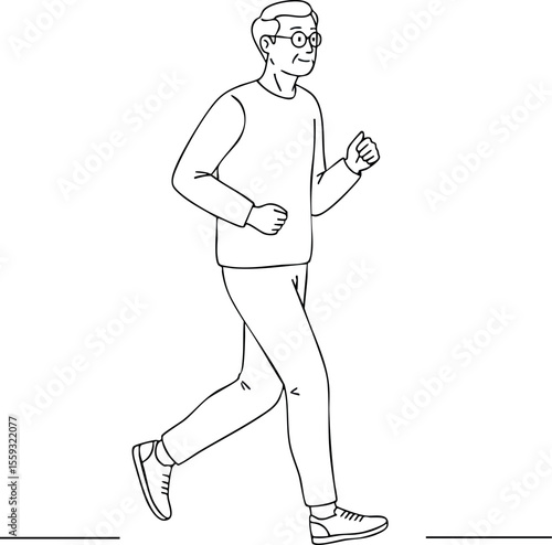Elderly man jogging outdoors healthy active lifestyle exercise routine vector illustration