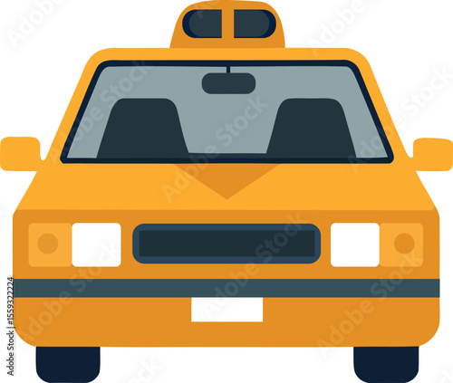 Vibrant Yellow Taxi Cab Front View Vector Illustration for Urban Commuter Transportation Services