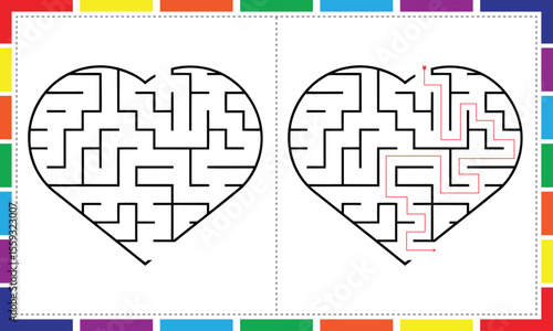 Easy Heart Maze Game for Preschool and Kindergarten, Printable Heart Maze with Mouse Character, Educational Heart Maze Coloring Page for Kids