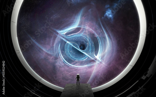 Bilde på lerret Astronaut Reaching Toward Luminous Wormhole in Deep Space — A lone astronaut in