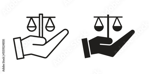 Justice scales in Hand icon pack. Flat Vector Icon Design Element.