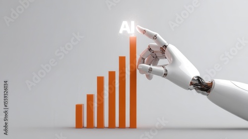 Robotic Hand Pointing at Rising Bar Graph Representing Growth in Artificial Intelligence Technology