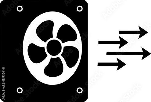 Electric mechanical ventilator icon. Exhaust fan with rotating blades. vector silhouette illustration
