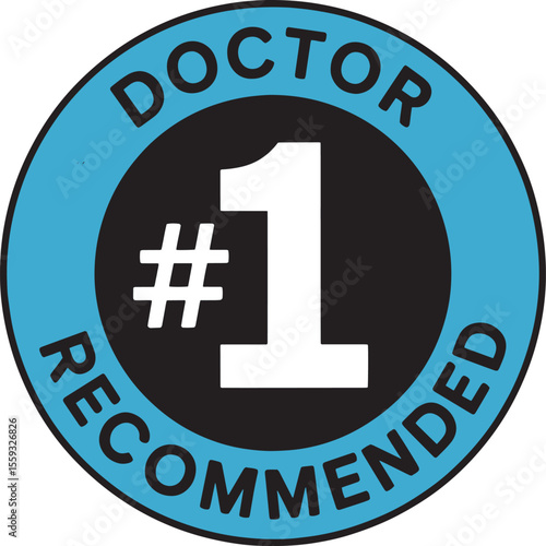 Doctor Recommended No.1 Badge Icon – Minimalist Label Design in White and Turquoise for Skincare and Pharmacy Products