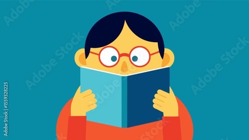 The persons eyesight has deteriorated to the point where they must hold the book mere inches from their face in order to read.. Vector illustration