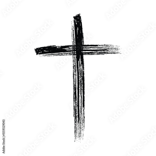 Christian cross vector. Black blotted cross. Vector illustration
