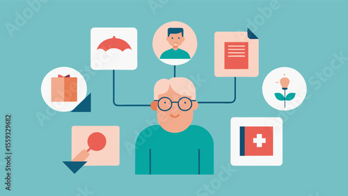 Filled with photographs and sketches a visual aid for those with memory impairment.. Vector illustration