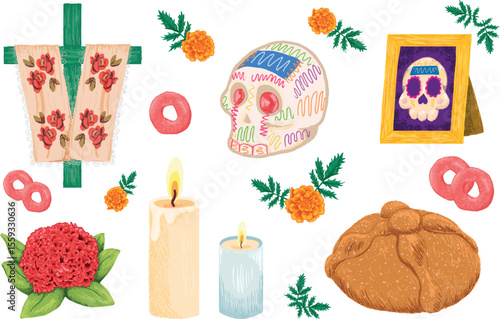 elementos de altar de día de muertos tradición mexicana