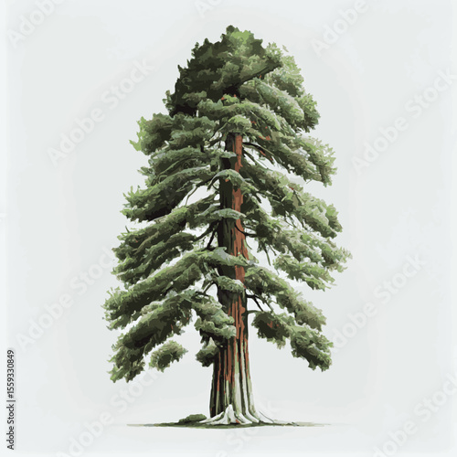 Realistic green tallest tree in the world sequoia on a white background - Vector illustration