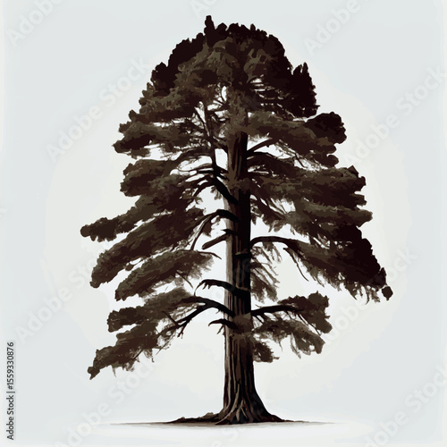 Realistic green tallest tree in the world sequoia on a white background - Vector illustration