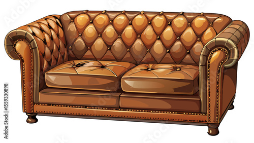 A beautiful leather sofa bed, elegantly designed and fully isolated on a white background, showcasing smooth textures, functional comfort, and stylish form—perfect as a versatile piece of modern furni