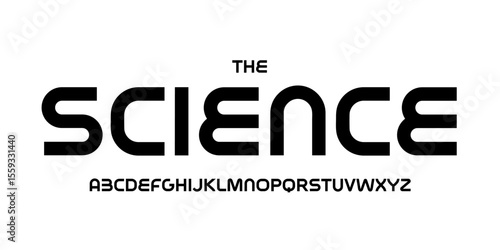 Science technology font, futuristic alphabet for scientific headline, medical digital product logo, display device typography, app UI typographic design. Modern vector typeset.