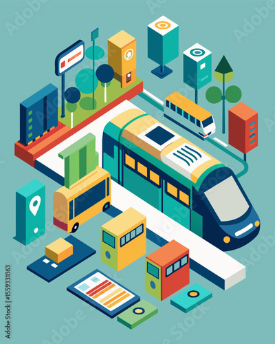 A city implementing digital ticketing systems for public transportation reducing the need for physical paper tickets and passes.. Vector illustration