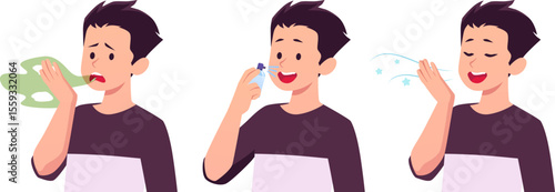 Vector set of characters with bad breath and clean breath.