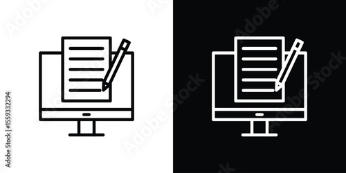 Blended learning icon in trendy stroke thin linear style.