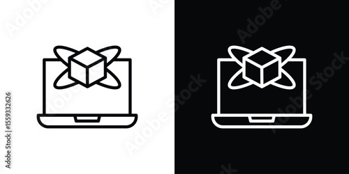 Computer simulation icon in trendy stroke thin linear style.