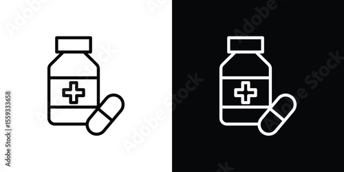 Medicine bottle icon in trendy stroke thin linear style.