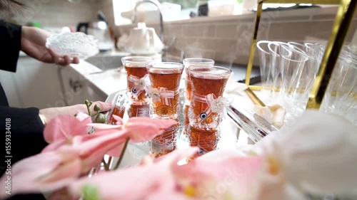 hot tea in glasses on the table