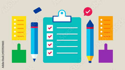 Lists and reminders written in different colored pens a strategy for individuals with ADHD to manage their memory.. Vector illustration