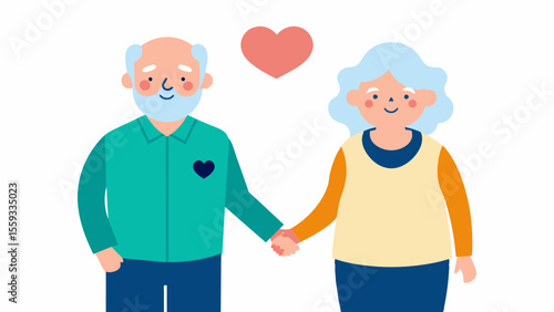An elderly couple holding hands and smiling as they leave the Memory Clinic having received personalized treatment and support for their memory concerns.. Vector illustration