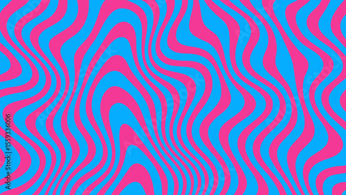 Pink and blue abstract optical wavy pattern with psychedelic 1970s aesthetic. Retro groovy lines. Funky background digital wall art.