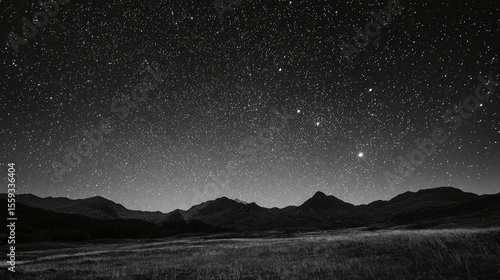 Wallpaper Mural Night landscape with mountains and starry sky in black and white. Torontodigital.ca