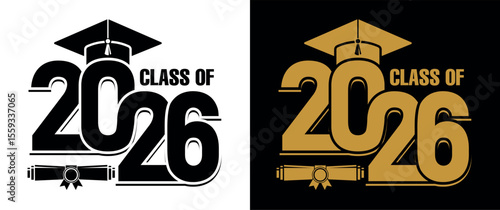 Lettering Class of 2025 for greeting, invitation card. Text for graduation design, congratulation event, T-shirt, party, high school or college graduate. Illustration, vector on transparent and black 