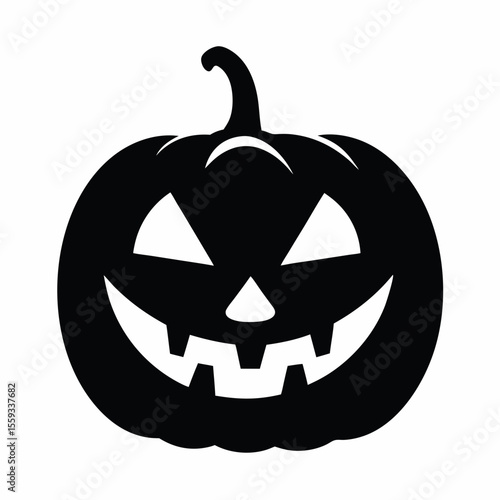 Halloween jack o lantern pumpkin with spooky carved face isolated on white background