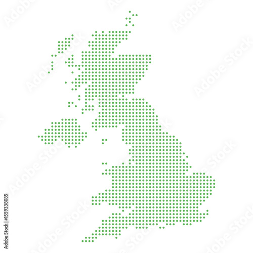 Dotted Map of the United Kingdom in Green on White Background